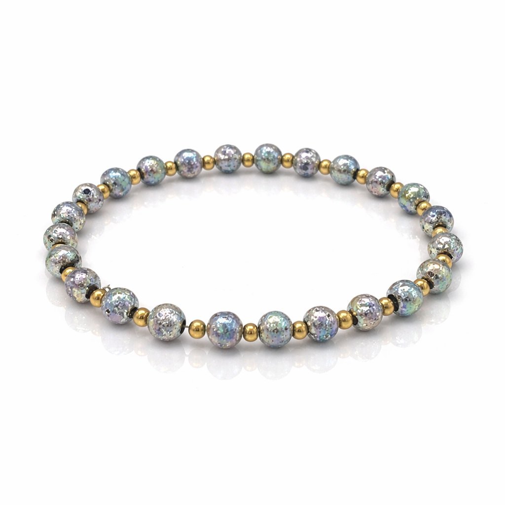 Bransoletka na gumkę Nova Mieniąca się Srebrna Lawa Wulkaniczna Kamień Naturalny Złote Detale