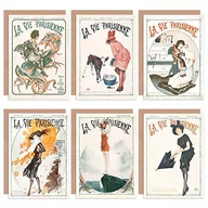 Kartki okolicznościowe i zaproszenia - Artery8 Artery8 La Vie Parisienne francuska kobieta sezony parasol pies kartki okolicznościowe z kopertami opakowanie 6 szt. - miniaturka - grafika 1