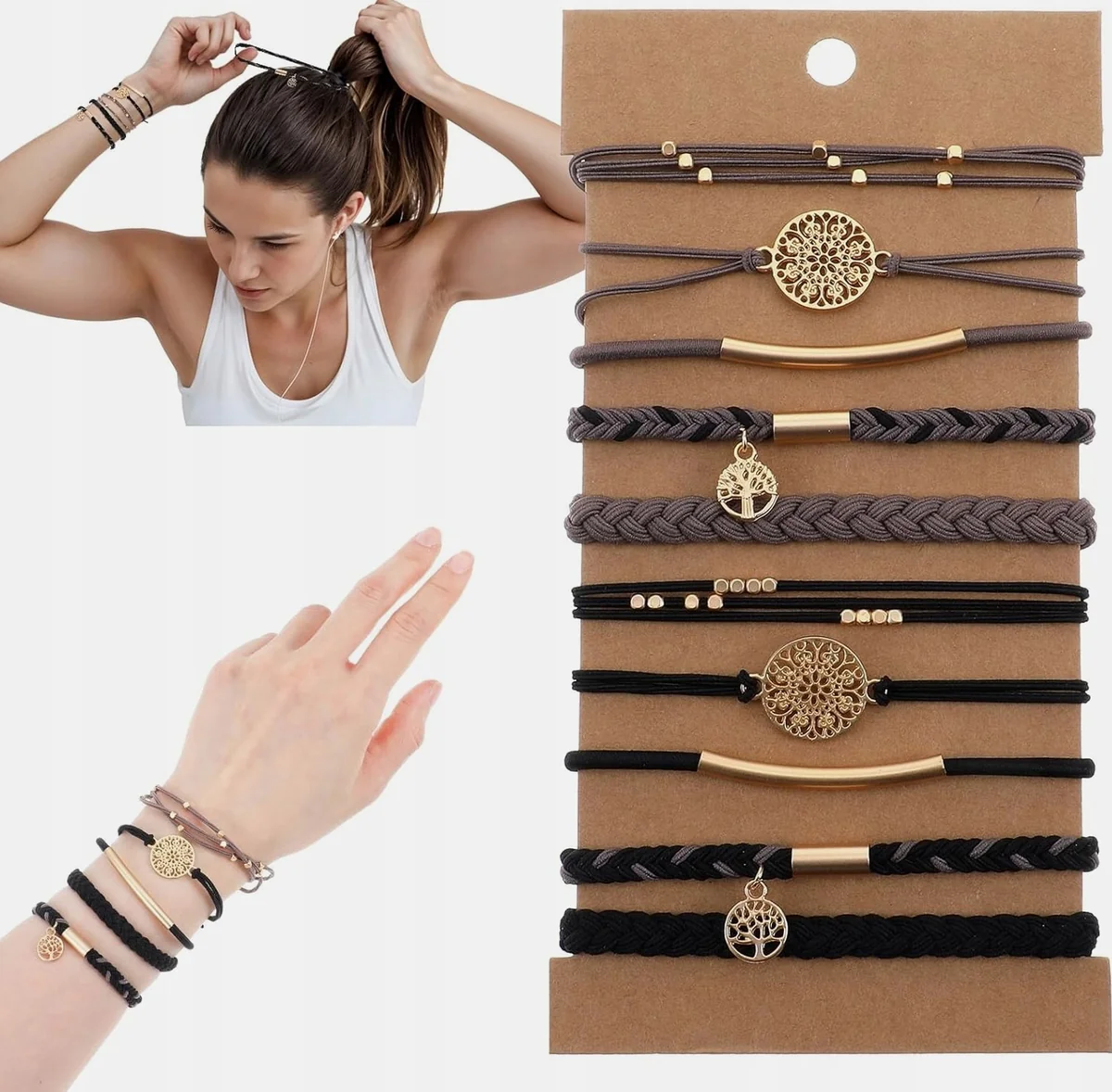 GUMKI DO WŁOSÓW 10 SZTUK ELASTYCZNE WARKOCZE PERŁY PLECIENIE KUCYK