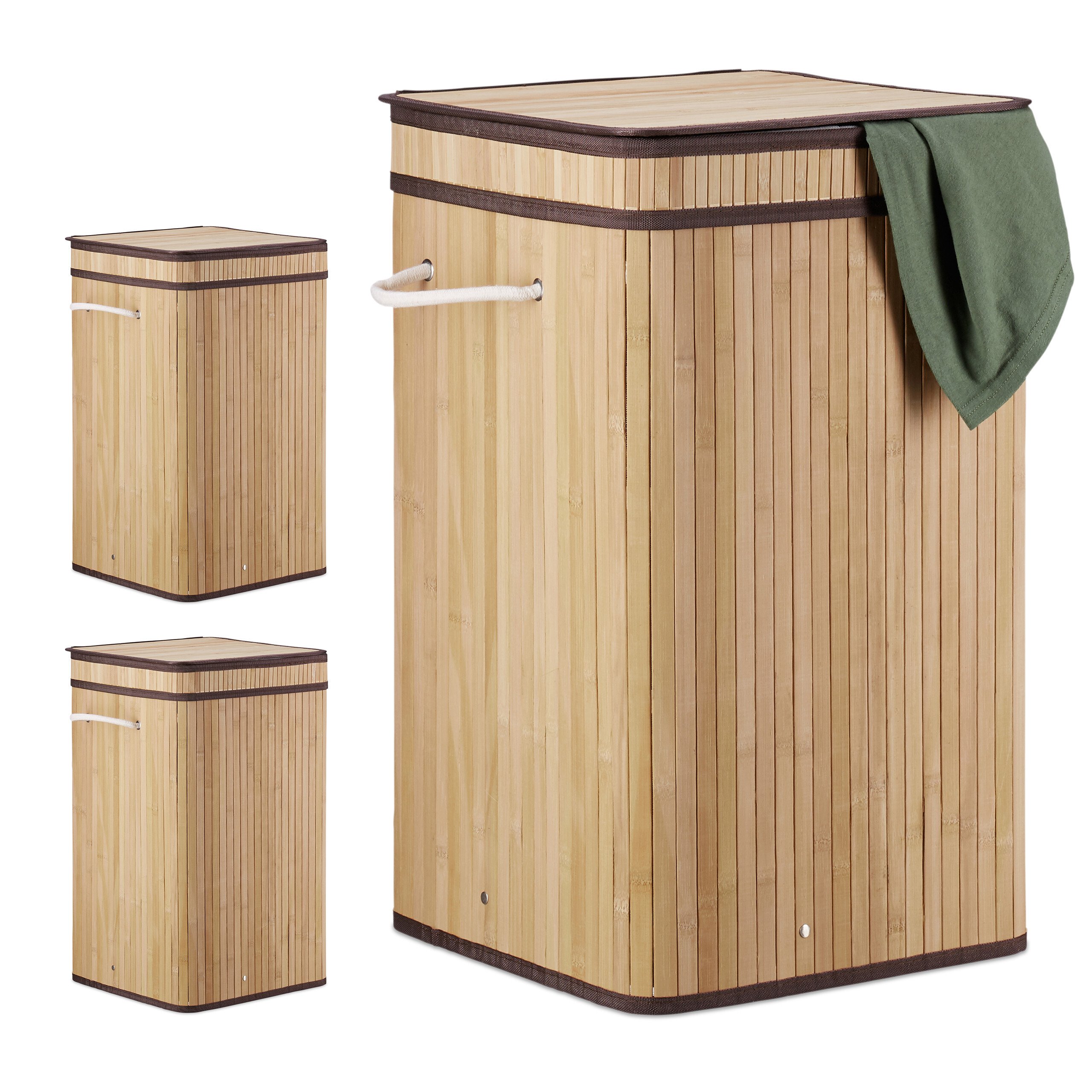 relaxdays 3 x składany kosz na pranie bamboo nature