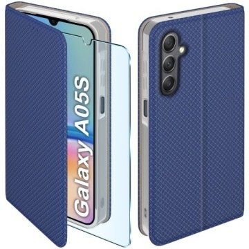 Etui z klapką do Samsung Galaxy A05S Zamykane Granatowe Futerał Szkło 9H