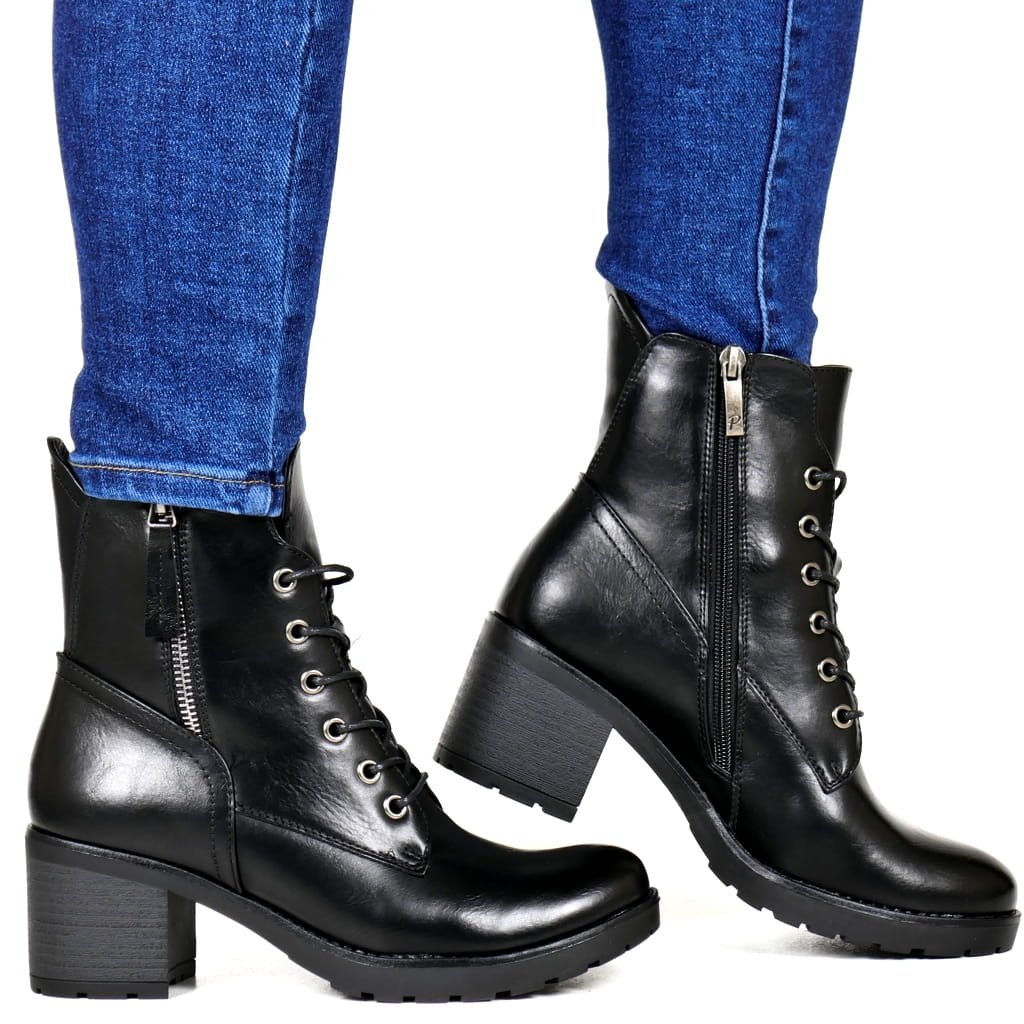 DAMSKIE BOTKI TRAPERY NA KLOCKU POTOCKI 12181 CZARNE