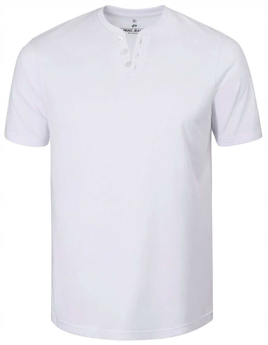 T-SHIRT Męski Koszulka w Serek BIAŁA Bawełniana LEON 2XL Pako Jeans