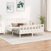 Łóżka - Rama łóżka z zagłówkiem, biała, 160x200 cm, lite drewno sosnowe Lumarko! - miniaturka - grafika 1