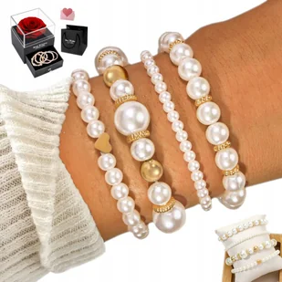 Damska Bransoletka PERŁY Perłowa Serce Pozłacana Na Prezent dla Kobiety - Bransoletki - miniaturka - grafika 1