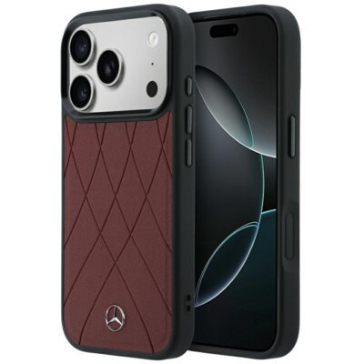 Etui MERCEDES Leather Crossed Lines MagSafe do Apple iPhone 17 Pro/18 Pro Burgundowy