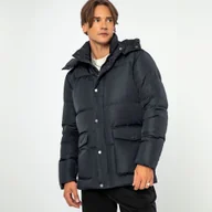 Kurtki męskie - Męska kurtka puchowa z kapturem pikowana granatowa - miniaturka - grafika 1
