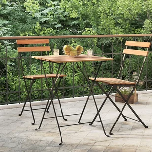 vidaXL Składany stolik bistro, 55x54x71 cm, lite drewno tekowe i stal - Stoły ogrodowe - miniaturka - grafika 1