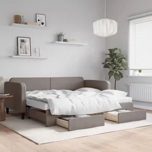 vidaXL Sofa rozsuwana z szufladami, taupe, 90x200 cm, tkanina - Sofy i kanapy - miniaturka - grafika 1