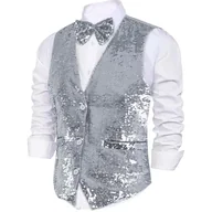Kurtki i płaszcze dla chłopców - Dress Up America Kamizelka Z Cekinami Dress Up America Z Muszką - Błyszcząca Kamizelka Dla Chłopców (Srebrny, Średni) - miniaturka - grafika 1