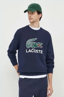 Bluzy męskie - Lacoste bluza bawełniana męska kolor granatowy z nadrukiem - grafika 1