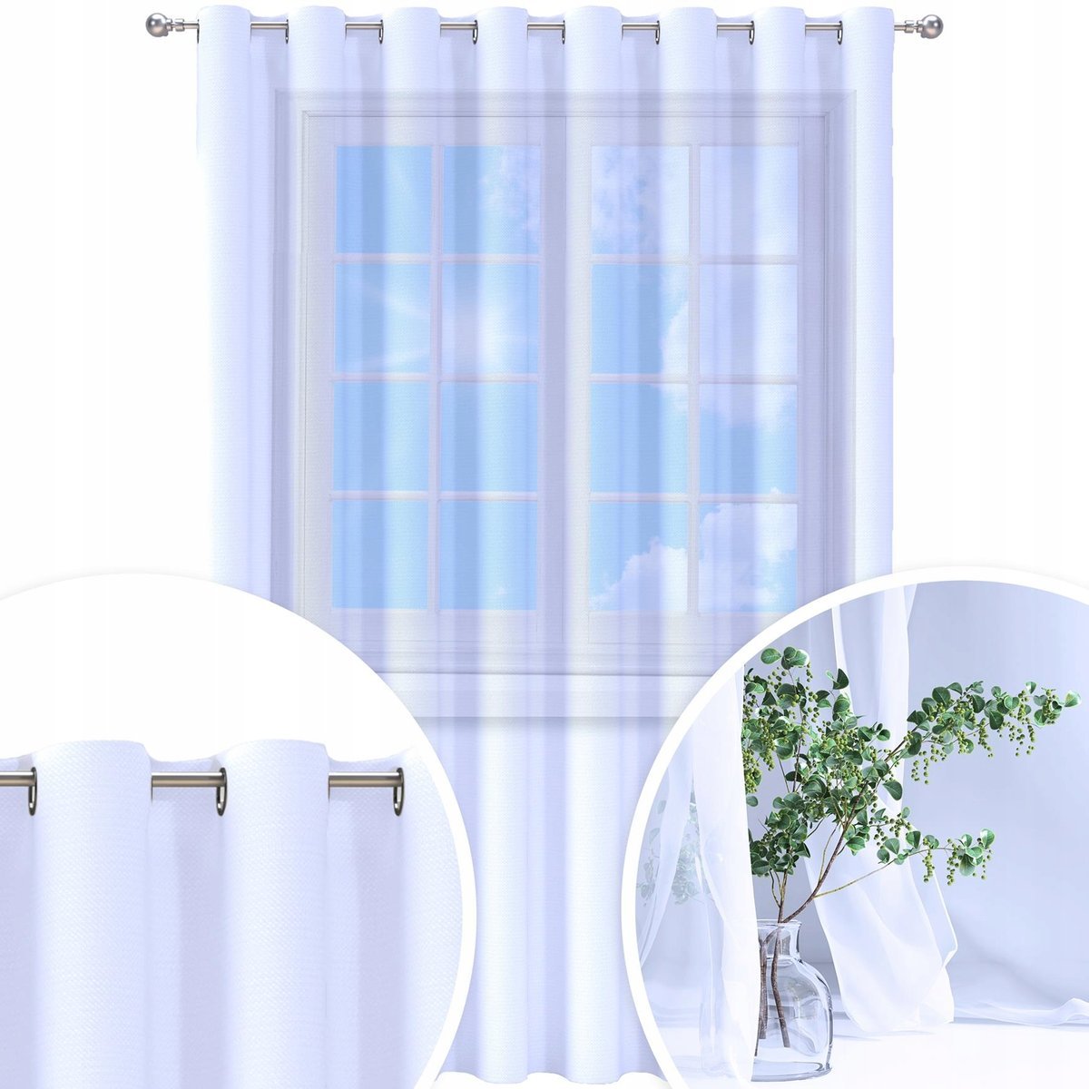 FIRANA GOTOWA WOAL BIAŁA 300X230 CM ZASŁONA PRZELOTKI FIRANY NA PRZELOTKACH
