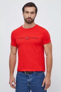 Koszulki męskie - Tommy Hilfiger t-shirt bawełniany kolor czerwony z aplikacją - grafika 1