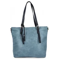 Torebki damskie - Uniwersalna Torebka Damska XL Shopper Bag firmy Hernan HB0213-1 Jasno Niebieska/Granatowa - miniaturka - grafika 1