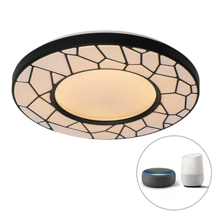 QAZQA Inteligentna lampa sufitowa czarna 49 cm z diodą LED i ściemniaczem - Luka - Oprawy, klosze i abażury - miniaturka - grafika 1
