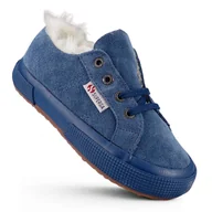 Moda i Uroda OUTLET - Buty Superga Suebj Full DK Denim Ocieplane Cieple Dziecięce Granatowe Trampki Zimowe Buty Sznurowane Skórzane 22 - miniaturka - grafika 1