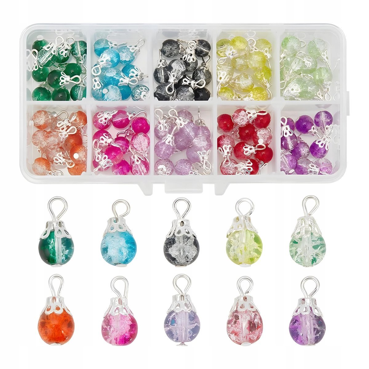 Zawieszki charmsy kropelki ze szkła do tworzenia biżuterii zestaw 100 szt.