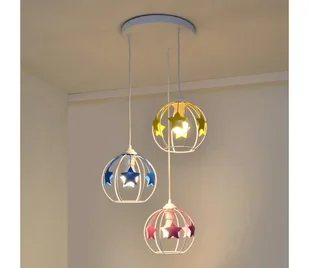 Żyrandol dziecięcy na lince STARS 3xE27/15W/230V niebieski/różowy/żółty - Wyposażenie pokoiku dziecięcego - miniaturka - grafika 1