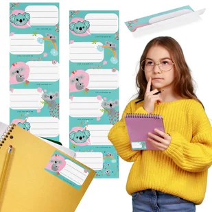KOALA Naklejki NA ZESZYT, Szkolne naklejki imienne na podręczniki, SAMOPRZYLEPNE nalepki ZESTAW 12 NAKLEJEK x2 - Szkolne artykuły papiernicze - miniaturka - grafika 1
