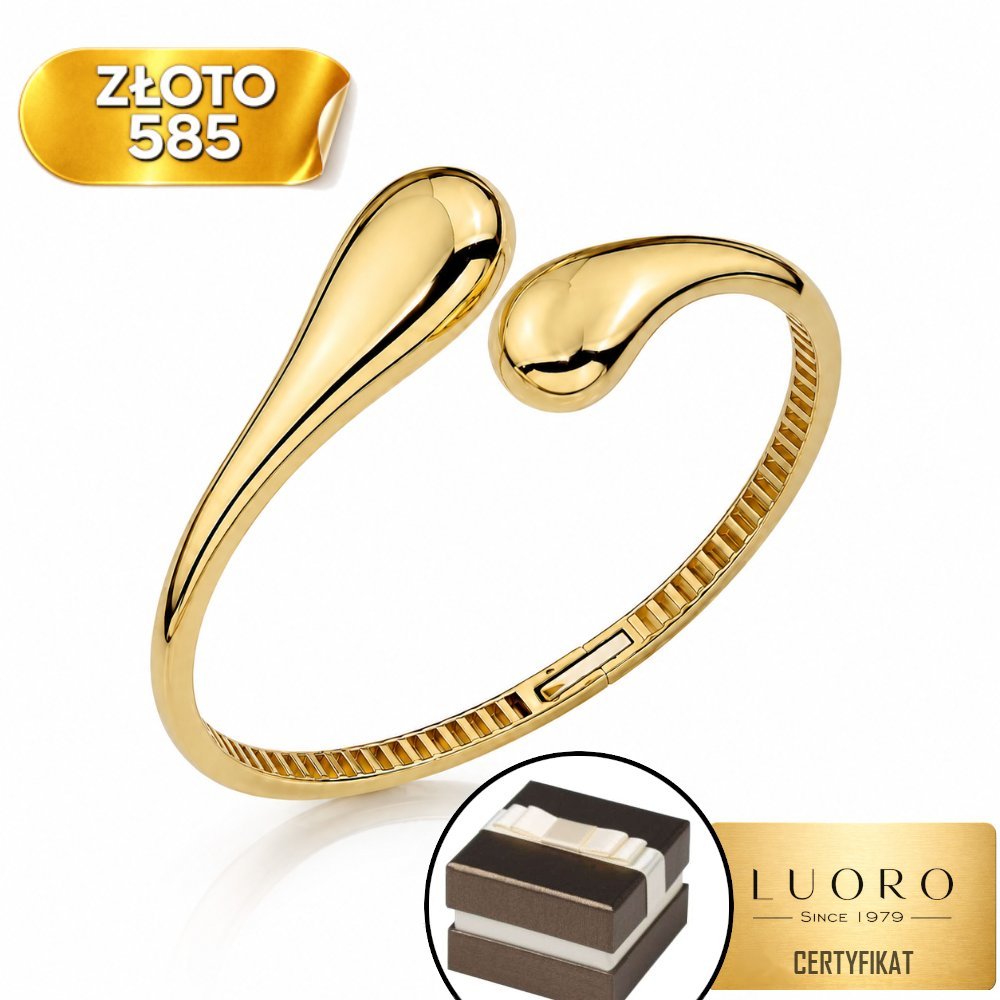 BRANSOLETKA ZŁOTA 585 14K Z GŁADKIMI ŁEZKAMI SZTYWNA ELEGANCKA 23 CM