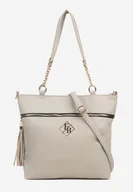 Torebki damskie - Ciemnobeżowa Torebka Typu Shopper z Ozdobnymi Rączkami i Paskiem i Aplikacją na Ramię Idaloriela - miniaturka - grafika 1