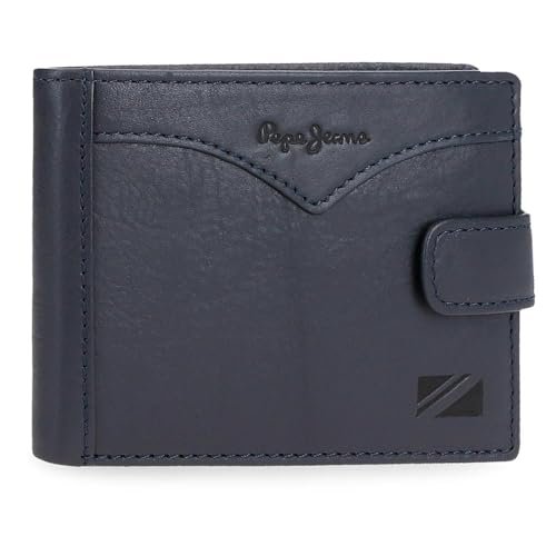 Pepe Jeans Kurtka Poziomy portfel z zapięciem na kliknięcie niebieski 11x8,5x1 cm Skóra by Joumma Bags, Niebieski, Talla única, Portfel poziomy z zapięciem na klik