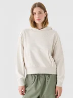 Bluzy sportowe damskie - Damska bluza dresowa nierozpinana z kapturem 4F 4FRAW24TSWSF1819 - beżowa - miniaturka - grafika 1