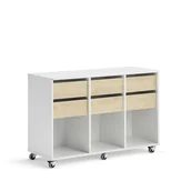 Meble do szkół i przedszkoli - Regał szkolny CASPER, 6 szuflad, 3 przegrody, biały, brzoza - miniaturka - grafika 1