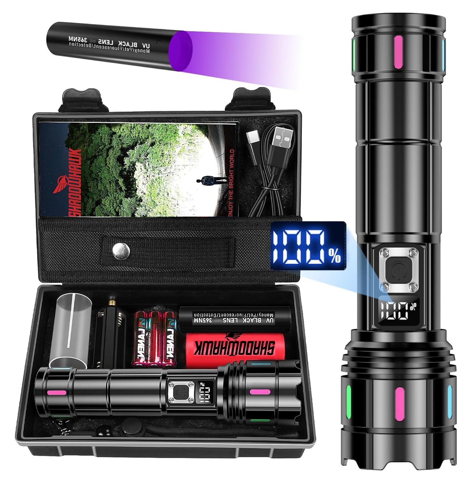 Mocna Latarka Taktyczna Led 50000 Policyjna Wojskowa Powerbank Shadow Hawk