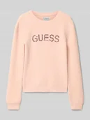 Swetry dla dziewczynek - Sweter z dzianiny z aplikacją z logo - miniaturka - grafika 1