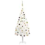 Choinki - vidaXL Sztuczna choinka z lampkami LED i bombkami, biała, 180 cm - miniaturka - grafika 1