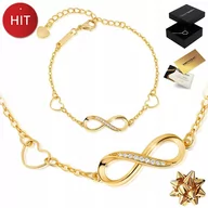 Bransoletki - ZŁOTA BRANSOLETKA DAMSKA 585 NIESKOŃCZONOŚĆ SERCE CYRKONIE DLA KOBIETY - miniaturka - grafika 1