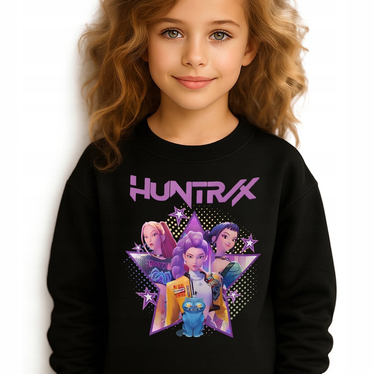 Bluza Dziecięca czarna HUNTRIX GIRLS Do Szkoły K-pop Muzyka Wz Rozm 104 cm