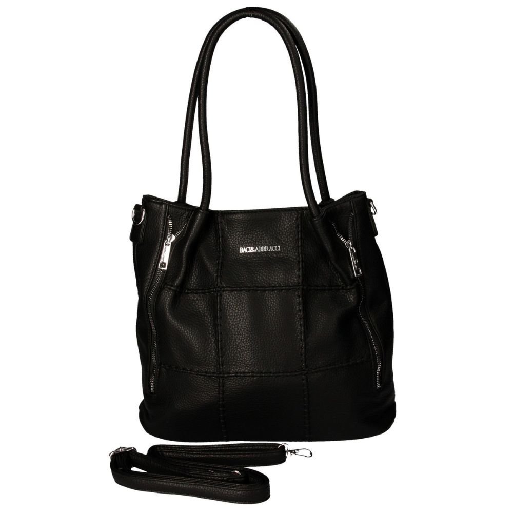 Torebka Damska typu shopper z przeszyciami czarna