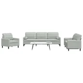 Komplety wypoczynkowe - 3-cz. wypoczynek, poduszki i wałki, jasnoszary, aksamit - miniaturka - grafika 1