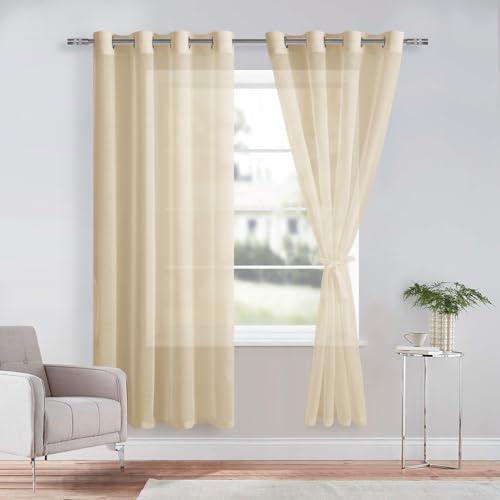 DWCN Sheer Przezroczysta zasłona z woalu, na przelotkach, do salonu, pokoju dziecięcego, sypialni, beżowa, 240 x 132 cm (wys. x szer.), 2 sztuki