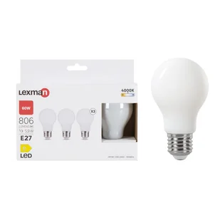 Żarówka LED E27 3 szt. 5,9 W 806 lm Neutralna biel Lexman - Żarówki LED - miniaturka - grafika 1