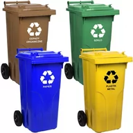 Kosze na śmieci - Komplet pojemników na odpady 120l żółty, niebieski, zielony, brązowy - miniaturka - grafika 1