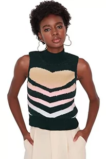 TRENDYOL Damska kamizelka z okrągłym dekoltem w serce, regularna, dziergana kamizelka, Sweater, Emerald Green, L, szmaragdowy (Emerald Green), L - Kamizelki damskie - miniaturka - grafika 1