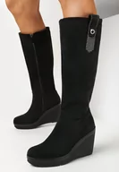 Kozaki damskie - Czarne Kozaki na Koturnie z Paskiem w Cyrkonie Umbra - miniaturka - grafika 1