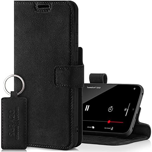 SURAZO Prestige etui na telefon komórkowy Apple iPhone 13 Pro Max – etui ochronne z prawdziwej skóry premium z funkcją stojaka, przegródką na karty, ochroną RFID, etui z klapką, ręcznie wykonane w