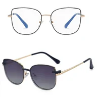 Okulary korekcyjne, oprawki, szkła - 2w1 Okulary damskie do komputera + nakładka przeciwsłoneczna na magnes Clip-On 25162 złoty/czarny - miniaturka - grafika 1