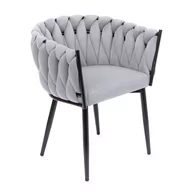 Krzesła - Krzesło PRINSSI NEW welurowe z plecionym oparciem szare 60x60x79 cm - miniaturka - grafika 1