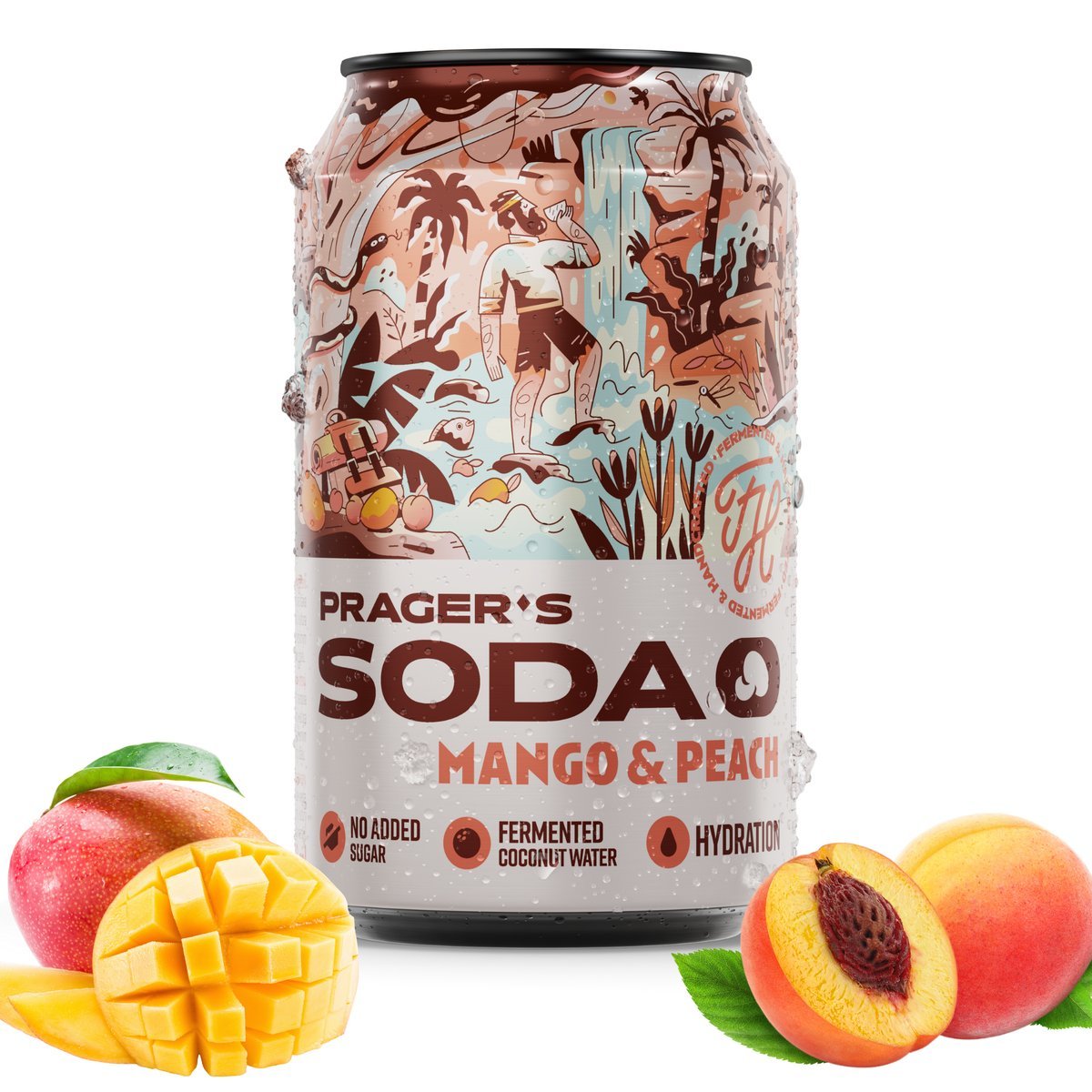 PRAGER'S SODA MANGO &PEACH 330 ML NA BAZIE WODY KOKOSOWEJ BRZOSKWINIA KOKOS