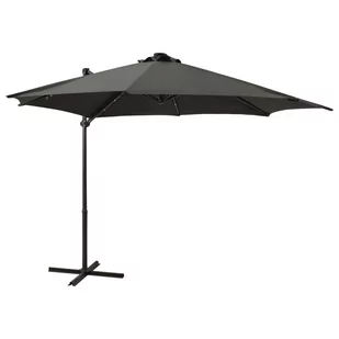 vidaXL Parasol wiszący z lampkami LED i słupkiem, antracytowy, 300 cm 312330 - Parasole ogrodowe - miniaturka - grafika 1