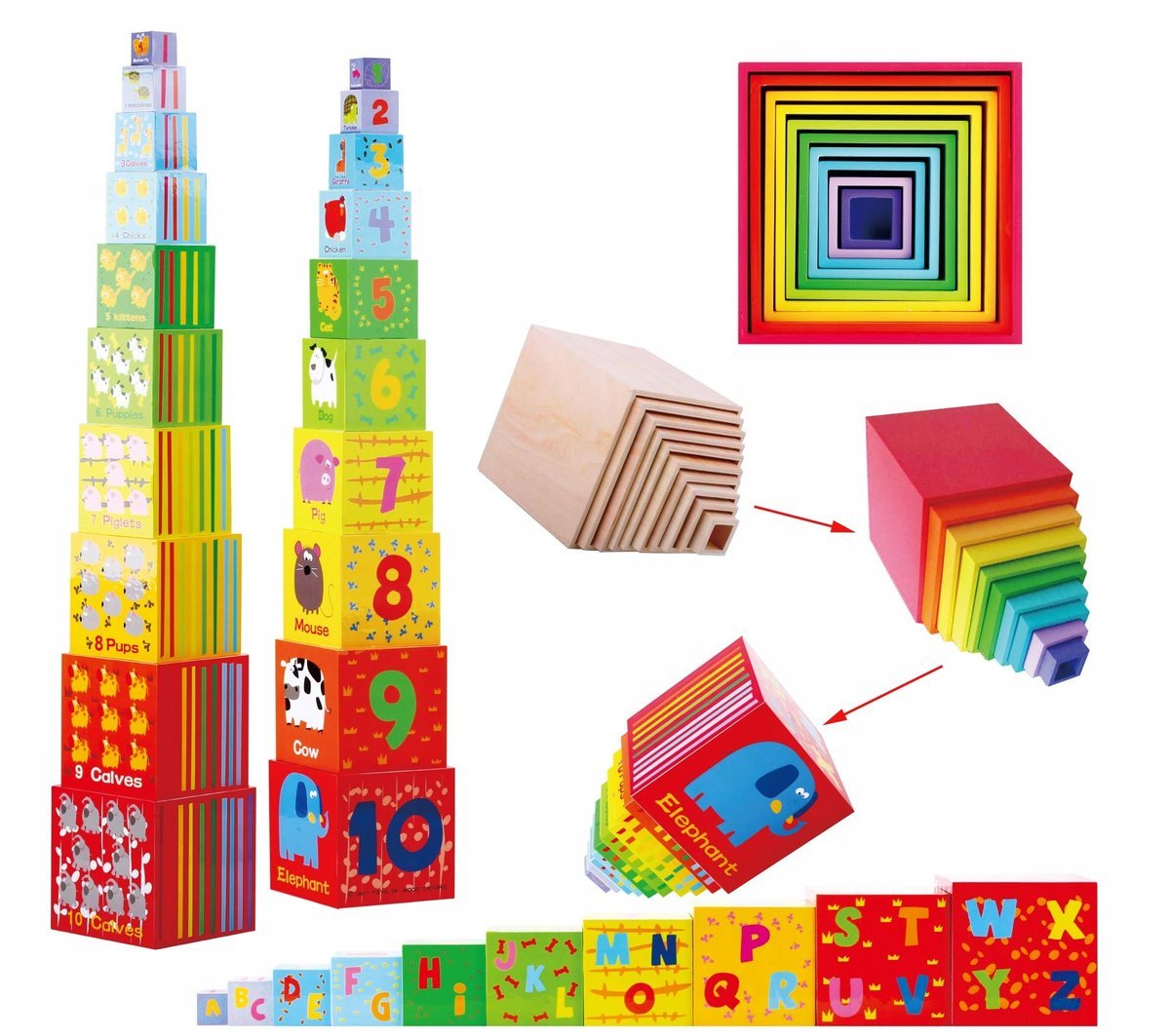 TOYS OF WOOD OXFORD Drewniana Wieża Klocki z Liczbami i Literami