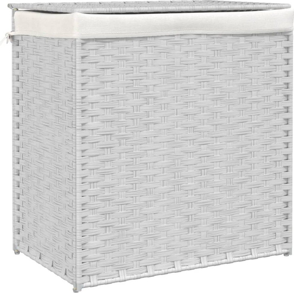 vidaXL Kosz na pranie z 2 przegrodami Biały 53x35x57 cm Poli rattan