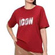 Koszulki i topy damskie - Koszulka damska Guess Iconic t-shirt luźny bordowy-M - miniaturka - grafika 1