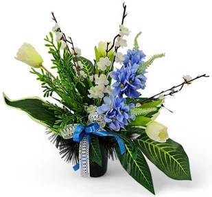 BUKIET WKŁAD DO WAZONU KWIATY NA CMENTARZ GRÓB POMNIK WZÓR WIOSENNY - Sztuczne kwiaty - miniaturka - grafika 1