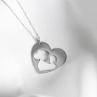 Naszyjniki - Naszyjnik duże srebrne serce mama dziecko stal chirurgiczna - miniaturka - grafika 1